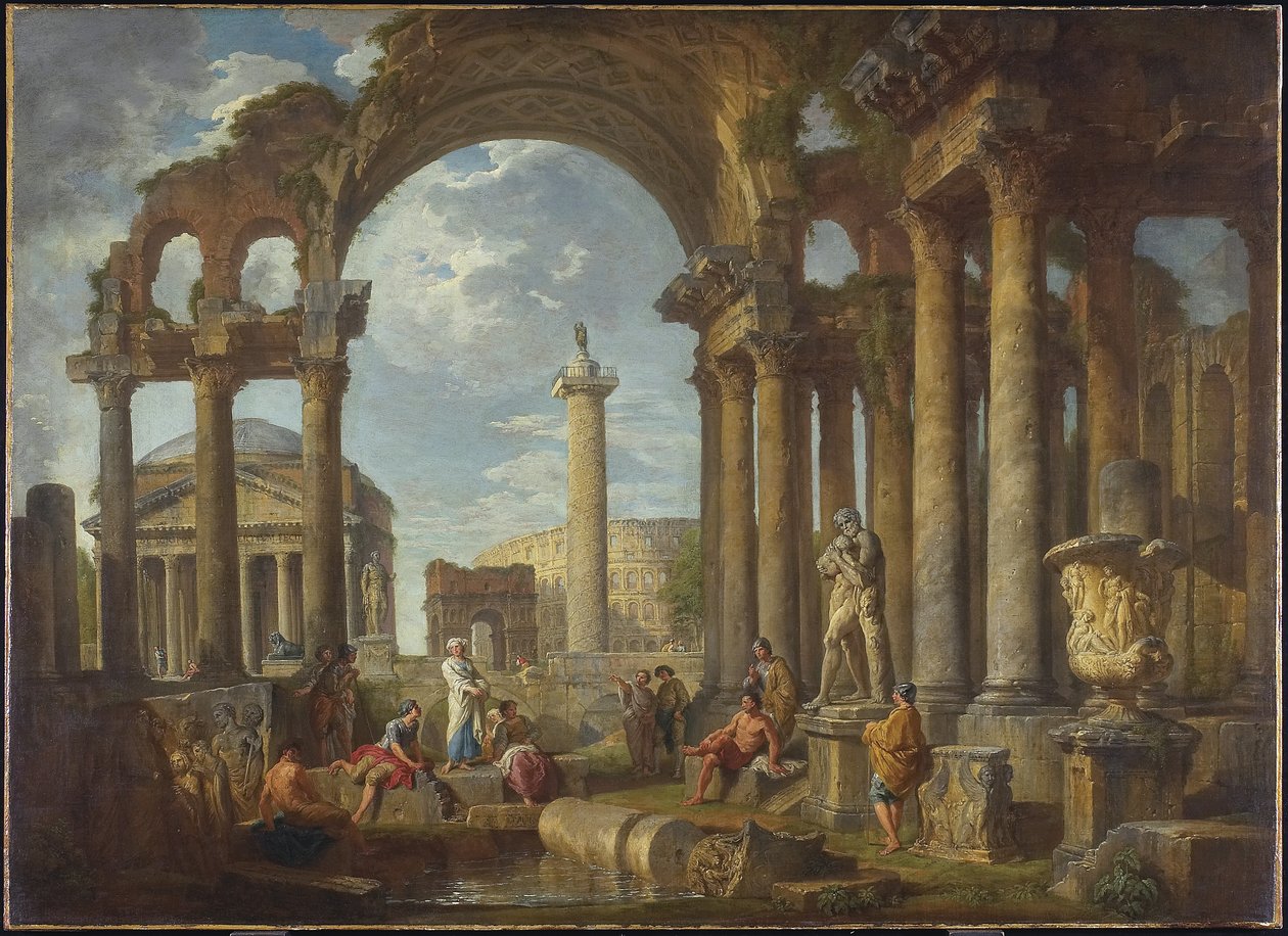 Capriccio Rooman raunioista Pantheonin kanssa, n. 1755 tekijältä Giovanni Paolo Pannini