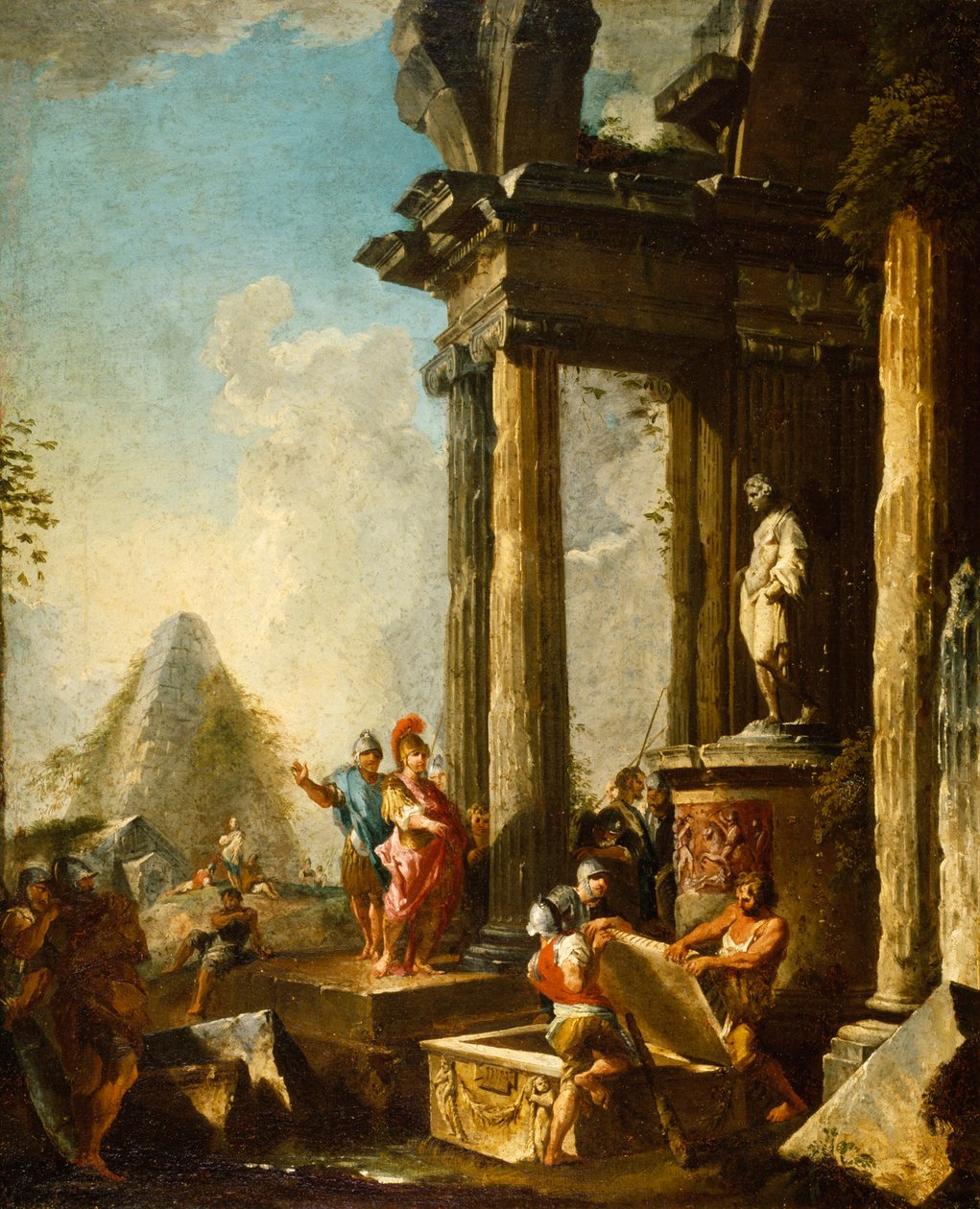 Aleksanteri Suuri Akhilleuksen haudalla, noin 1718-19. tekijältä Giovanni Paolo Pannini