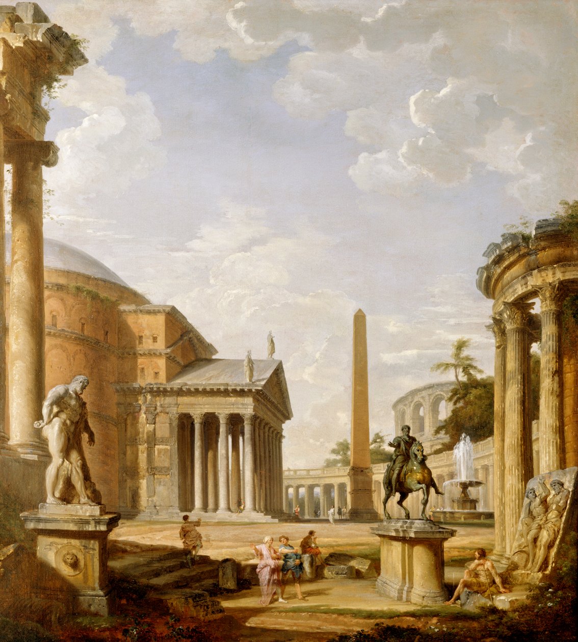 Roomalaisten raunioiden Capriccio Pantheonin kanssa (öljy kankaalle) tekijältä Giovanni Paolo Pannini