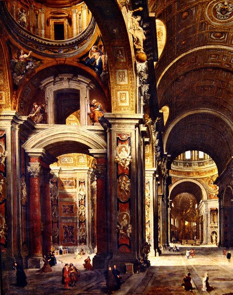Kardinaali Melchior de Polignac vierailee Pyhän Pietarin luona Roomassa, 1730 tekijältä Giovanni Paolo Pannini