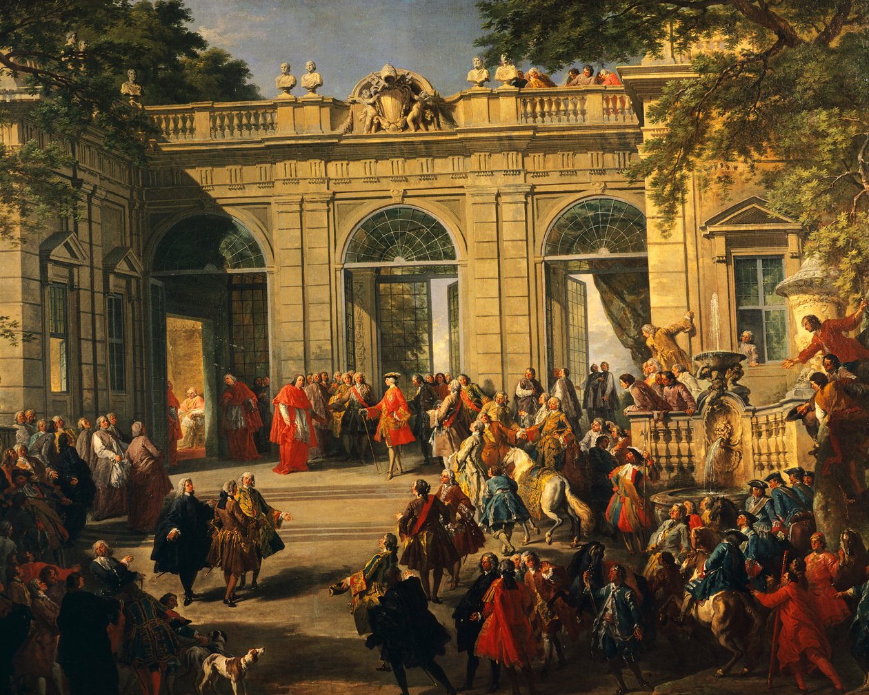 Kaarle III Bourbon vierailee paavi Benedictus XIV:n luona Quirinalin kahvilassa tekijältä Giovanni Paolo Pannini