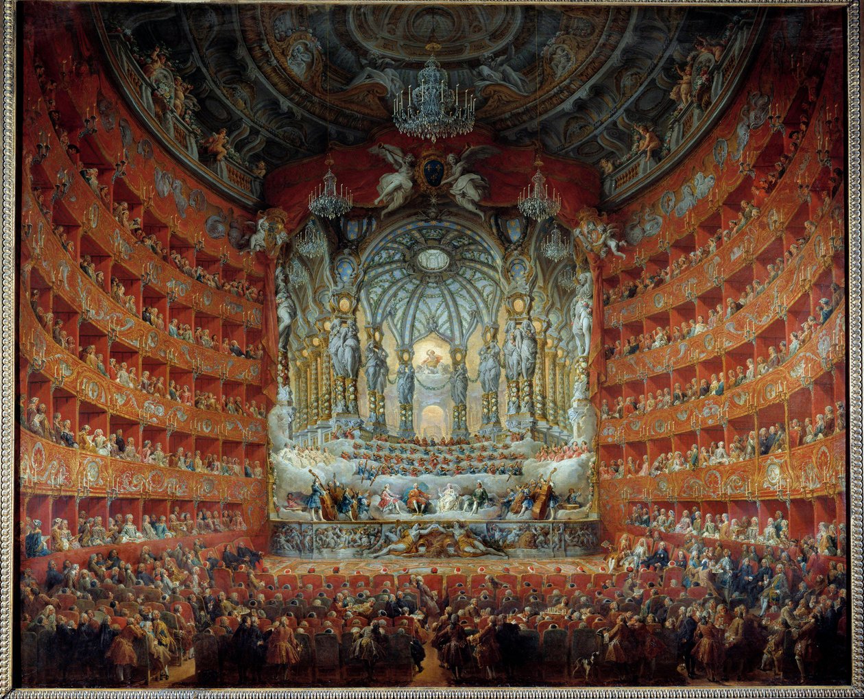 Konsertti pidettiin Argentiinan teatterissa Roomassa 15. heinäkuuta 1747 Louis XV:n pojan delfiini Louis de Francen (1729-1765) avioliiton yhteydessä Saksilaisen Marie Josephen kanssa. Giovanni Paolo Panninin (Panini) maalaus (1691-1765) tekijältä Giovanni Paolo Pannini