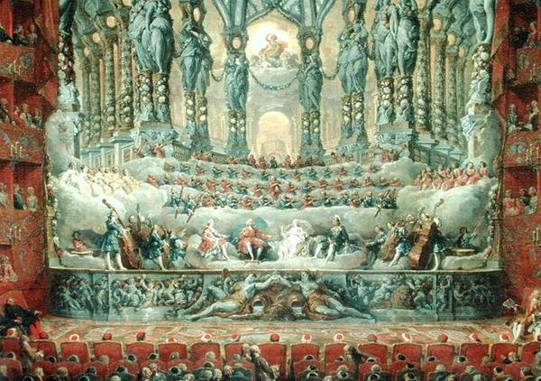 Cardinal de La Rochefoucauldin (1700-1799) konsertti Argentiina-teatterissa Roomassa Ludvig Dauphinin (1729-65) Ludvig XV:n pojan hääjuhlissa S-sarjan Marie-Josephelle (1731-67) tekijältä Giovanni Paolo Pannini
