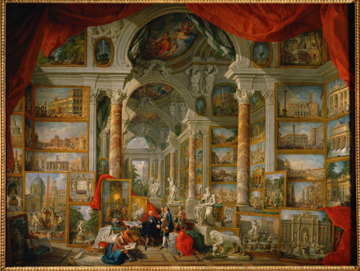 Galleria näkymiä modernista Roomasta ... tekijältä Giovanni Paolo Pannini or Panini