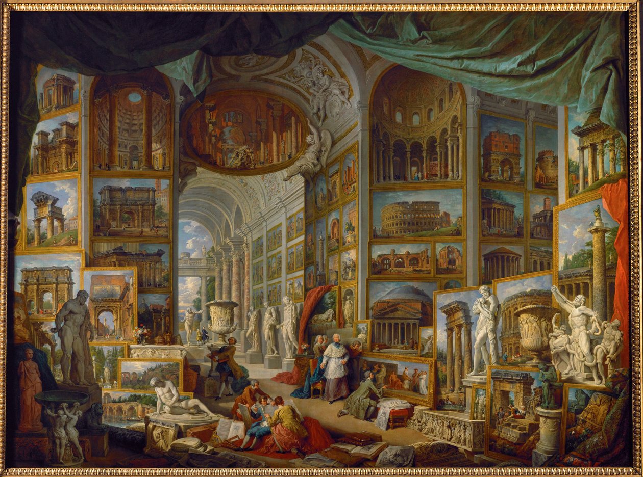Galleria antiikin Rooman näkymistä ... tekijältä Giovanni Paolo Pannini or Panini