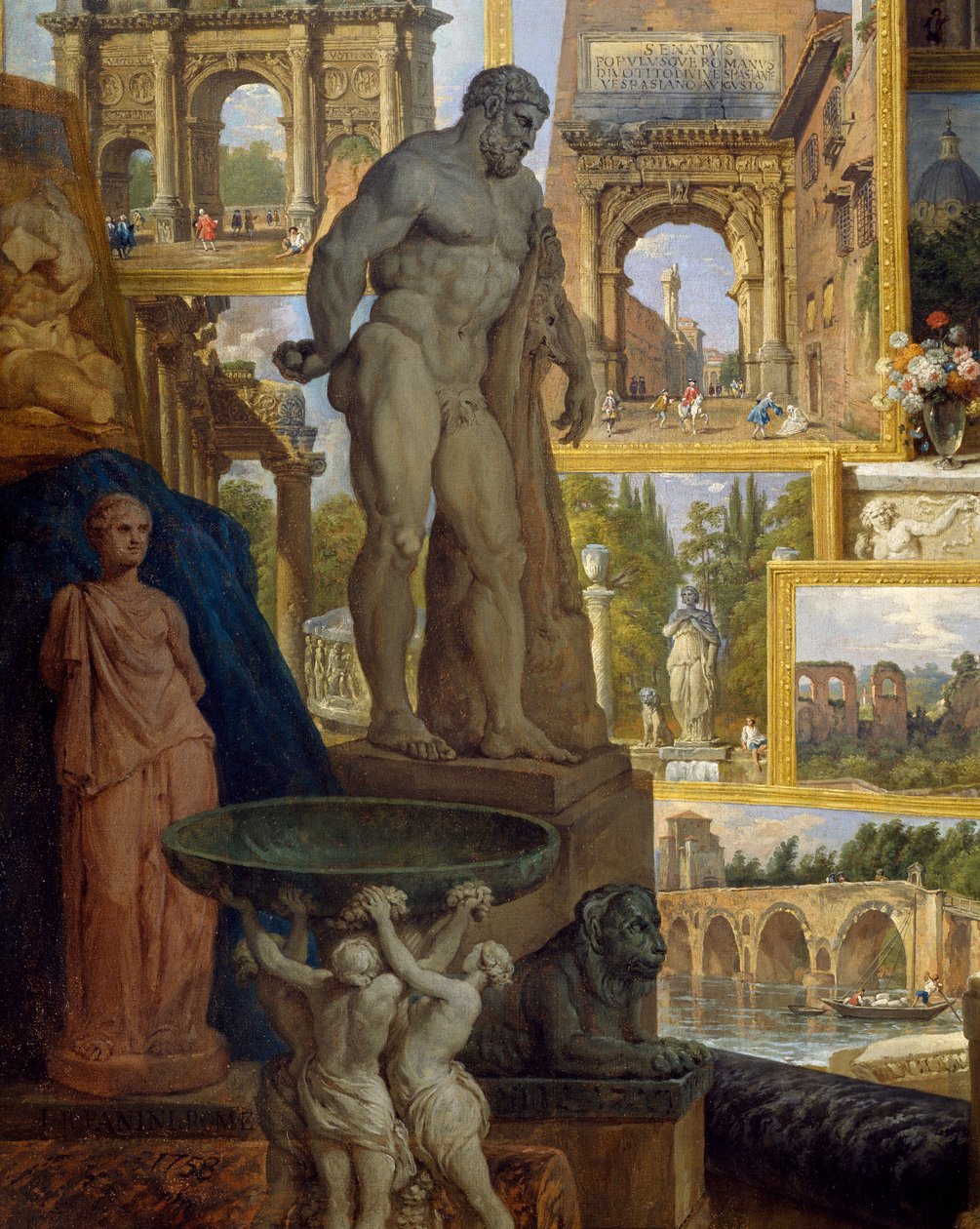 Galleria antiikin Rooman nähtävyyksistä, suojelija Abbot de Canillacin tilaama tekijältä Giovanni Paolo Pannini