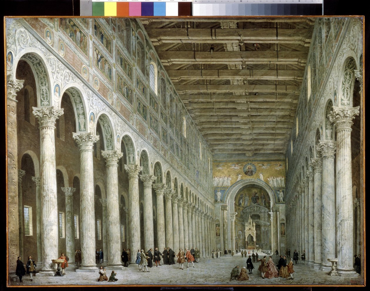 Pyhän Paavalin basilikan sisätilat muurien ulkopuolella Roomassa. Pyhän Paavalin basilikan sisätilat muurien ulkopuolella Roomassa. Giovanni Paolo Paninin (tai Panninin) maalaus tekijältä Giovanni Paolo Pannini