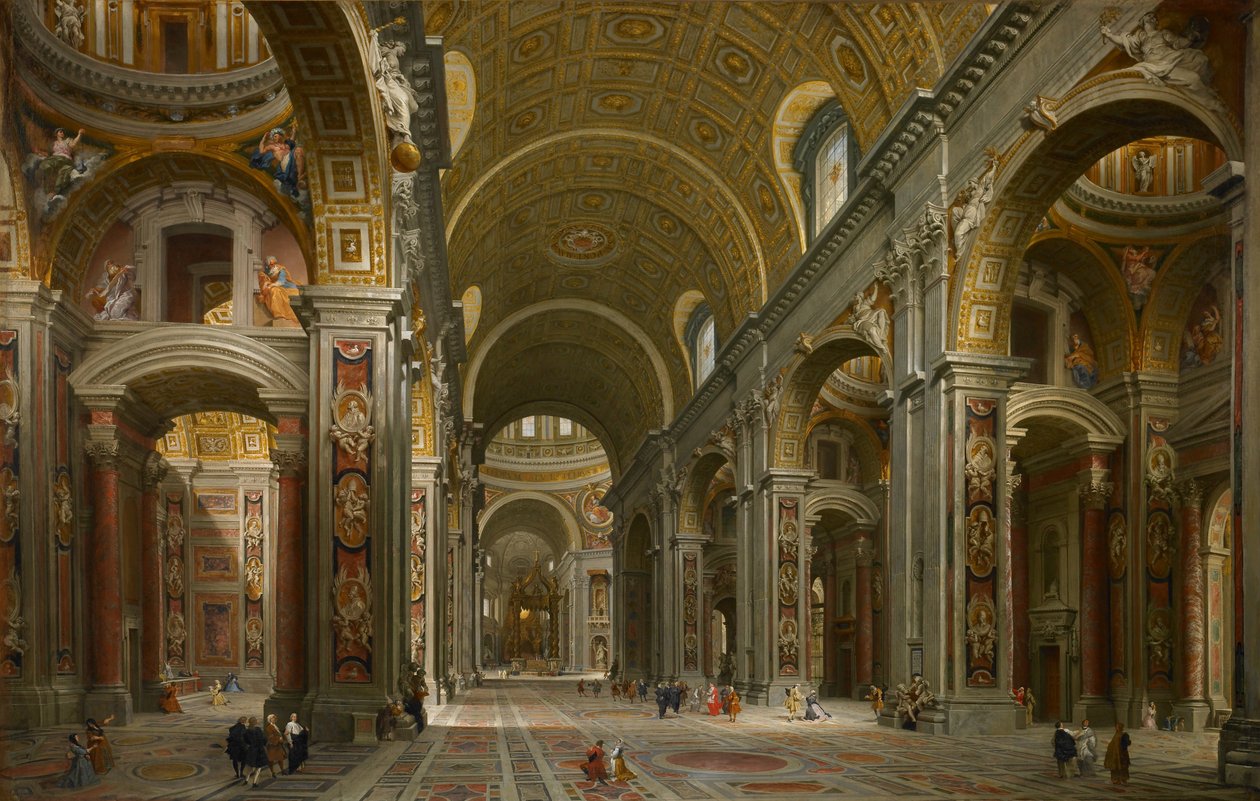 Pietarinkirkon sisätilat, Rooma tekijältä Giovanni Paolo Pannini or Panini