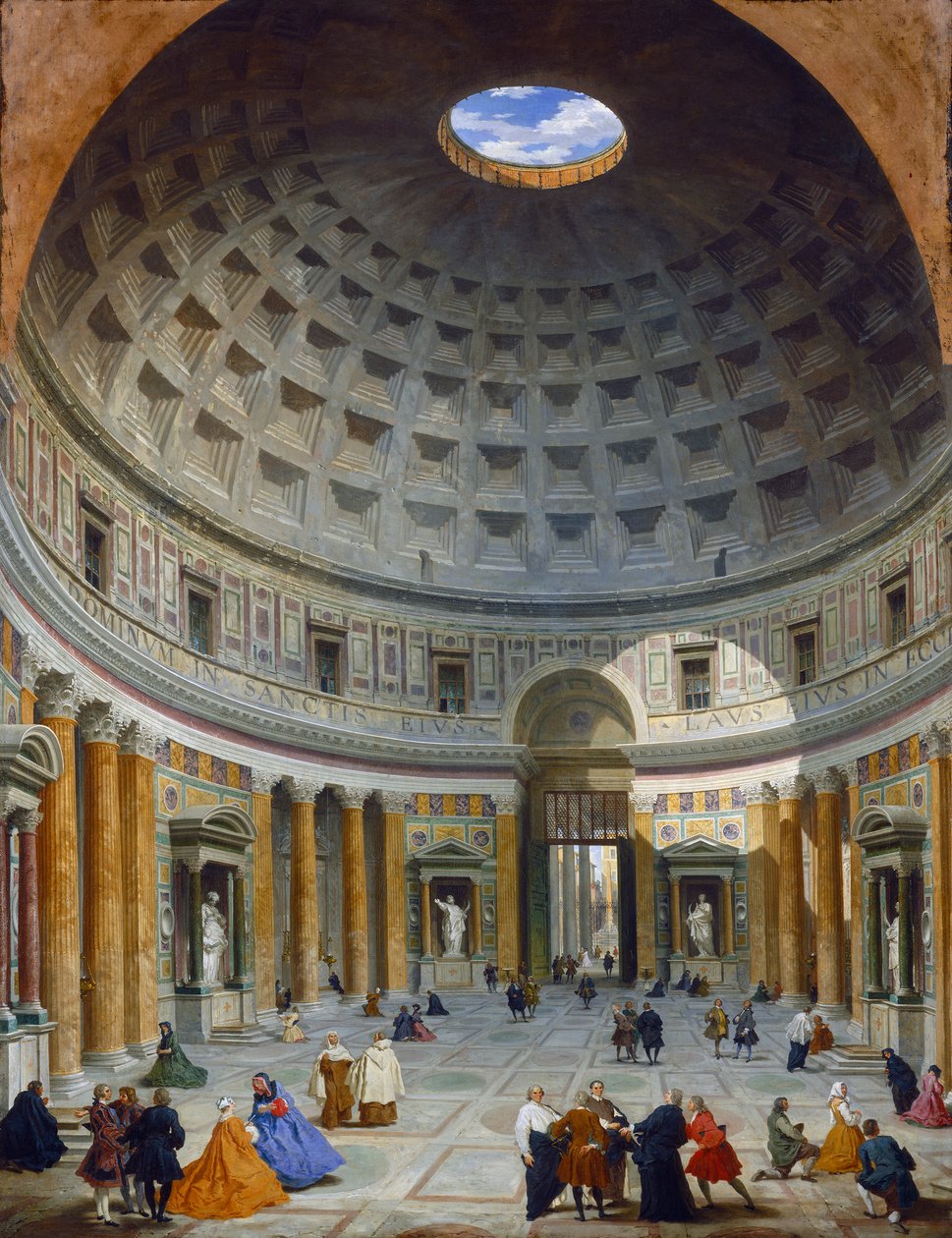 Pantheonin sisustus, Rooma, n. 1734 (öljy kankaalle) tekijältä Giovanni Paolo Pannini