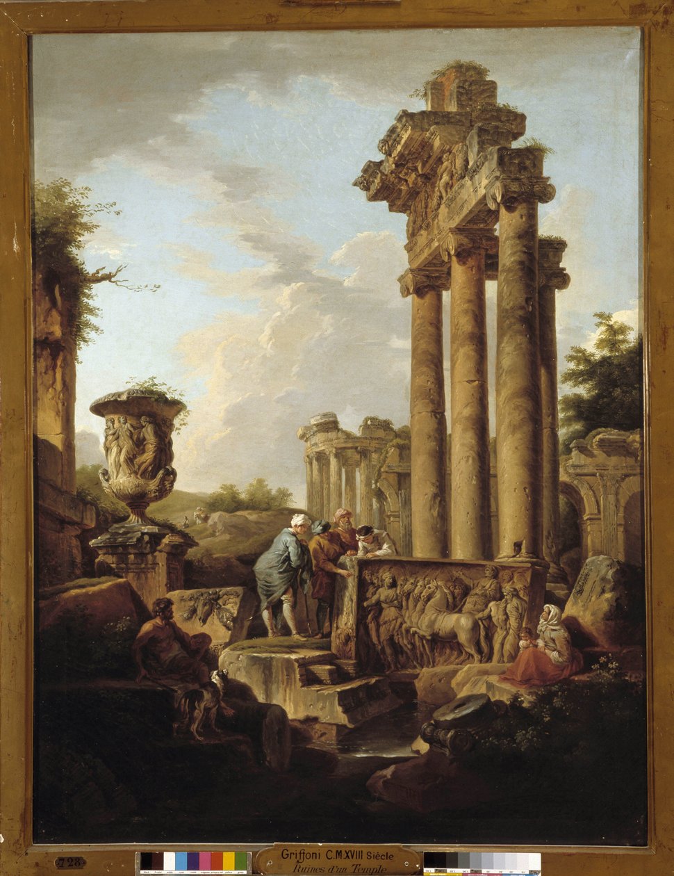 Roomalaisten raunioiden maisema Saturnuksen tai "arkeologin" temppelin jäännöksillä (öljy kankaalle) tekijältä Giovanni Paolo Pannini