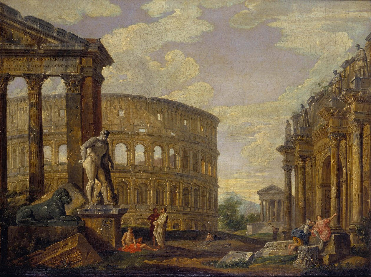 Herculesin maisema ja antiikin Rooman rauniot par Panini, Giovanni Paolo tekijältä Giovanni Paolo Pannini