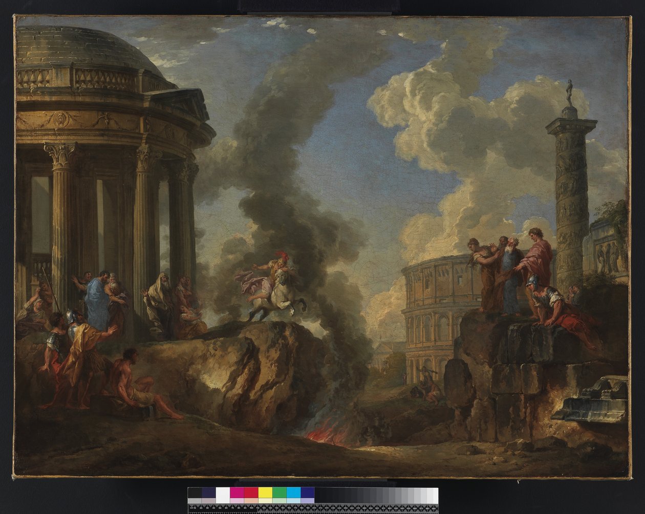 Marcus Curtius hyppää lahteen, n. 1730 tekijältä Giovanni Paolo Pannini