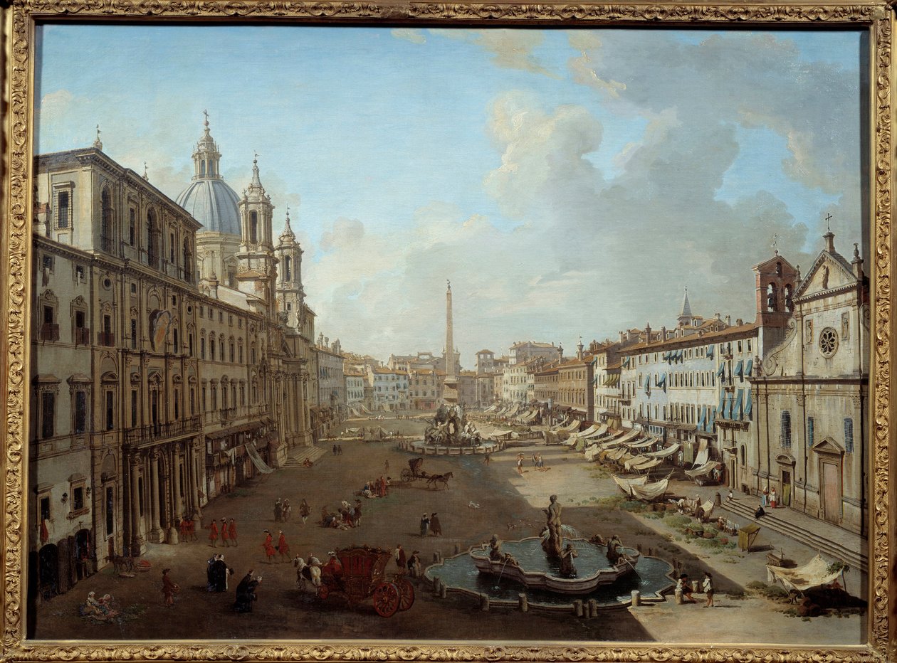 Piazza Navona Roomassa (Piazza Navona, Rooma). Maalaus Giovanni Paolo Pannini (Panini) (1691-1765) tekijältä Giovanni Paolo Pannini