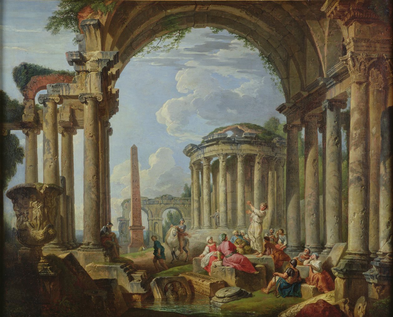 Saarnaaminen muinaisten raunioiden keskuudessa, n. 1740-50 tekijältä Giovanni Paolo Pannini