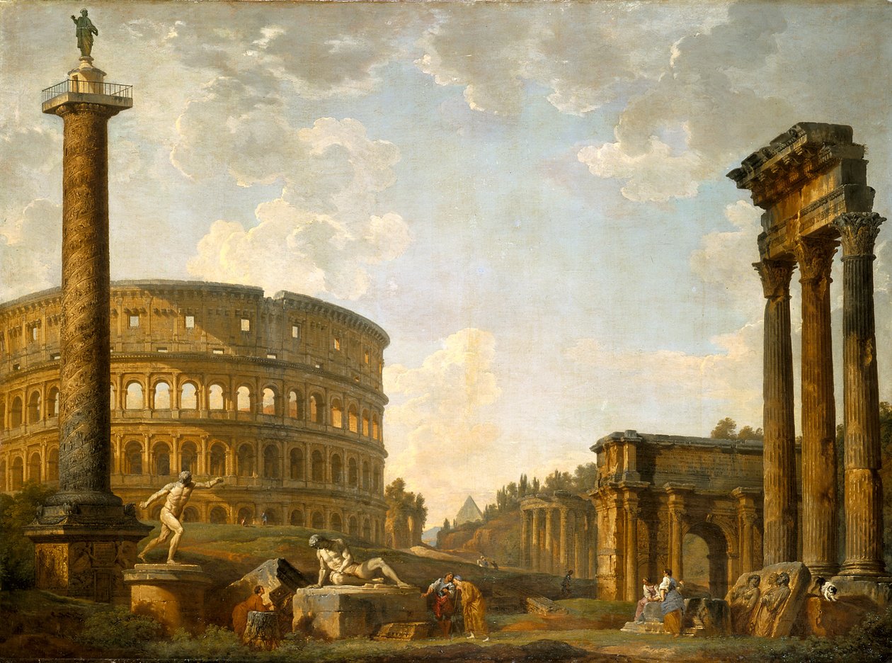 Roman Capriccio: Colosseum ja muut monumentit (öljy kankaalle) tekijältä Giovanni Paolo Pannini