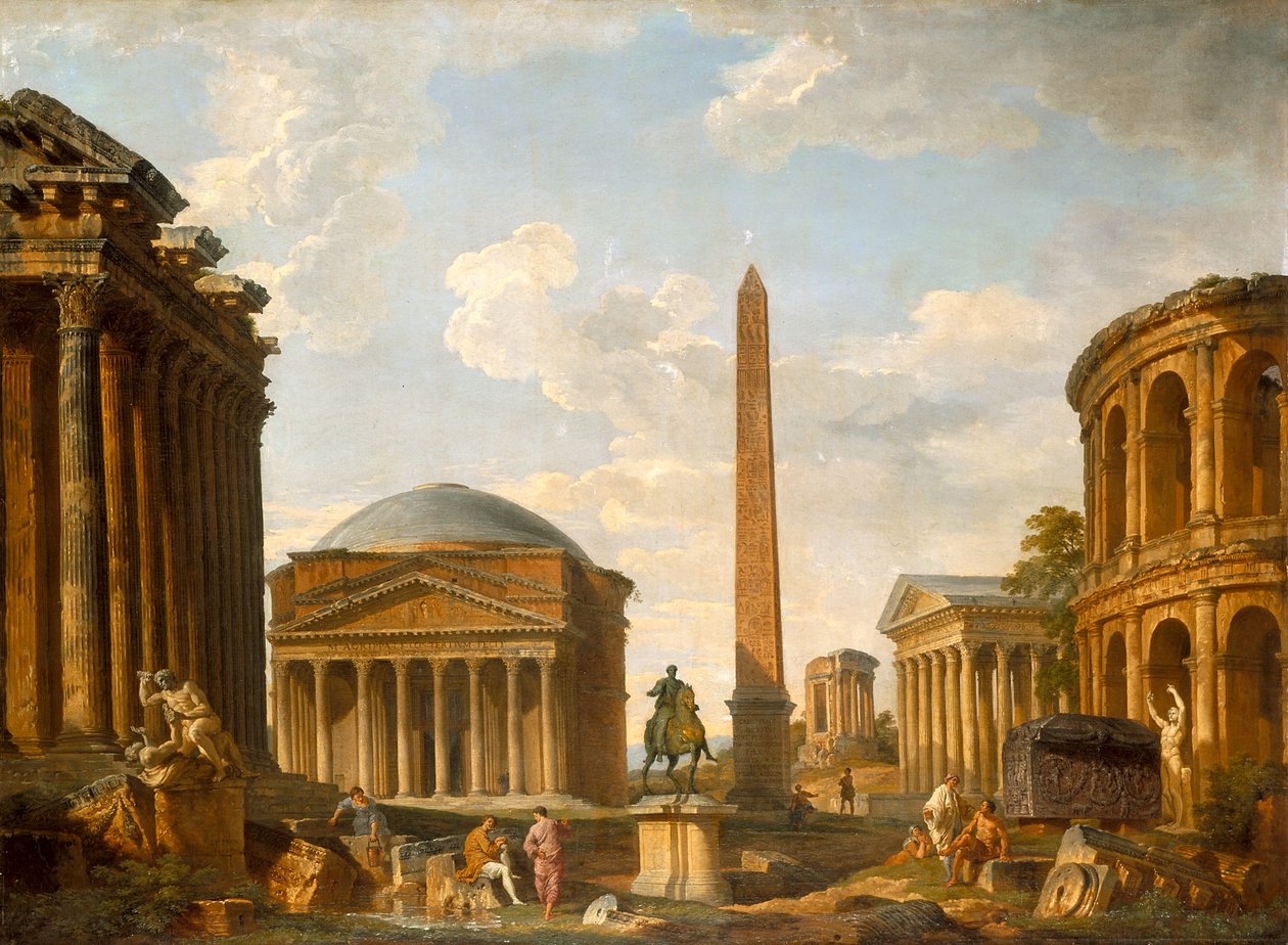 Roman Capriccio: Pantheon ja muut monumentit (öljy kankaalle) tekijältä Giovanni Paolo Pannini