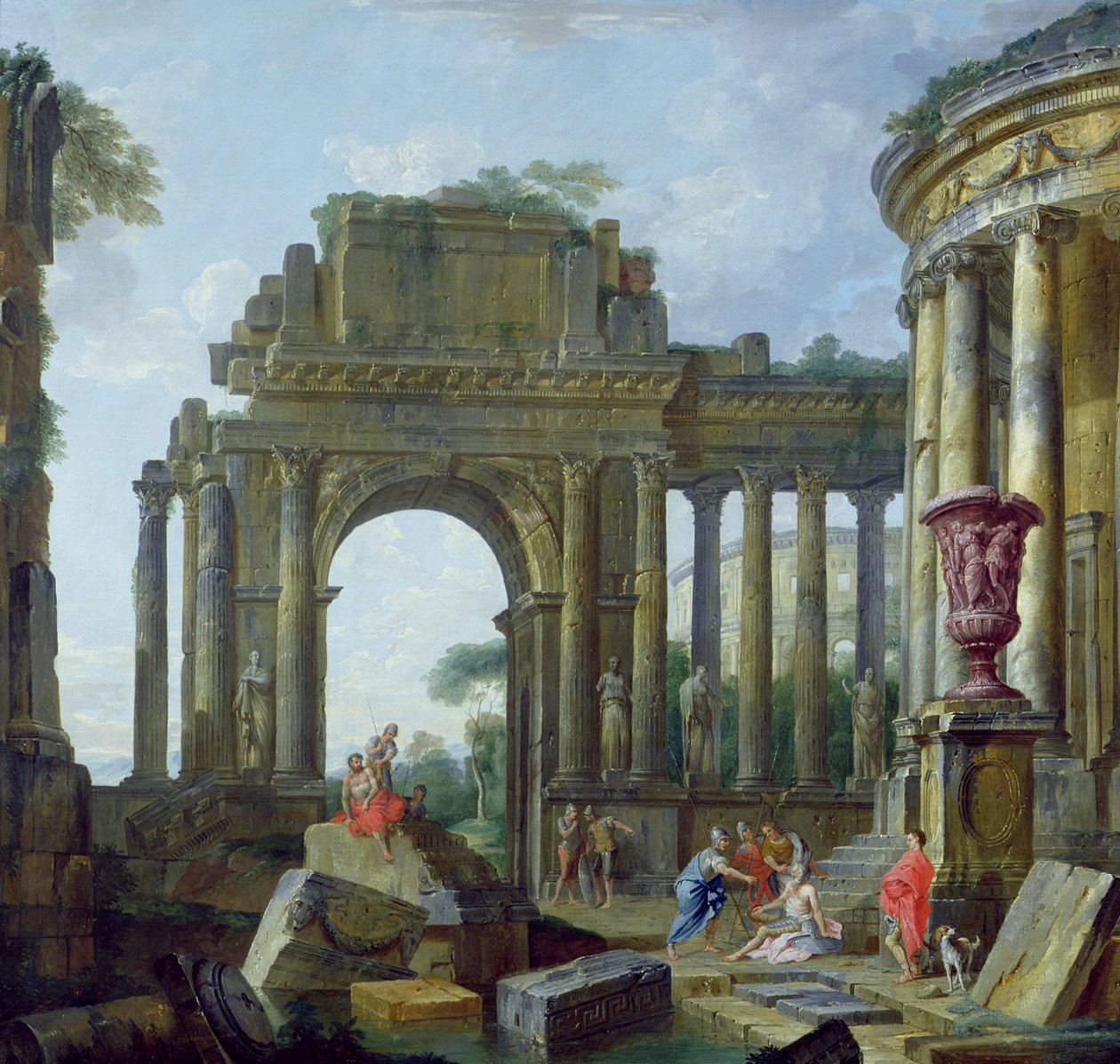 Roomalaiset rauniot sokean Belisariuksen kanssa (öljy kankaalle) tekijältä Giovanni Paolo Pannini