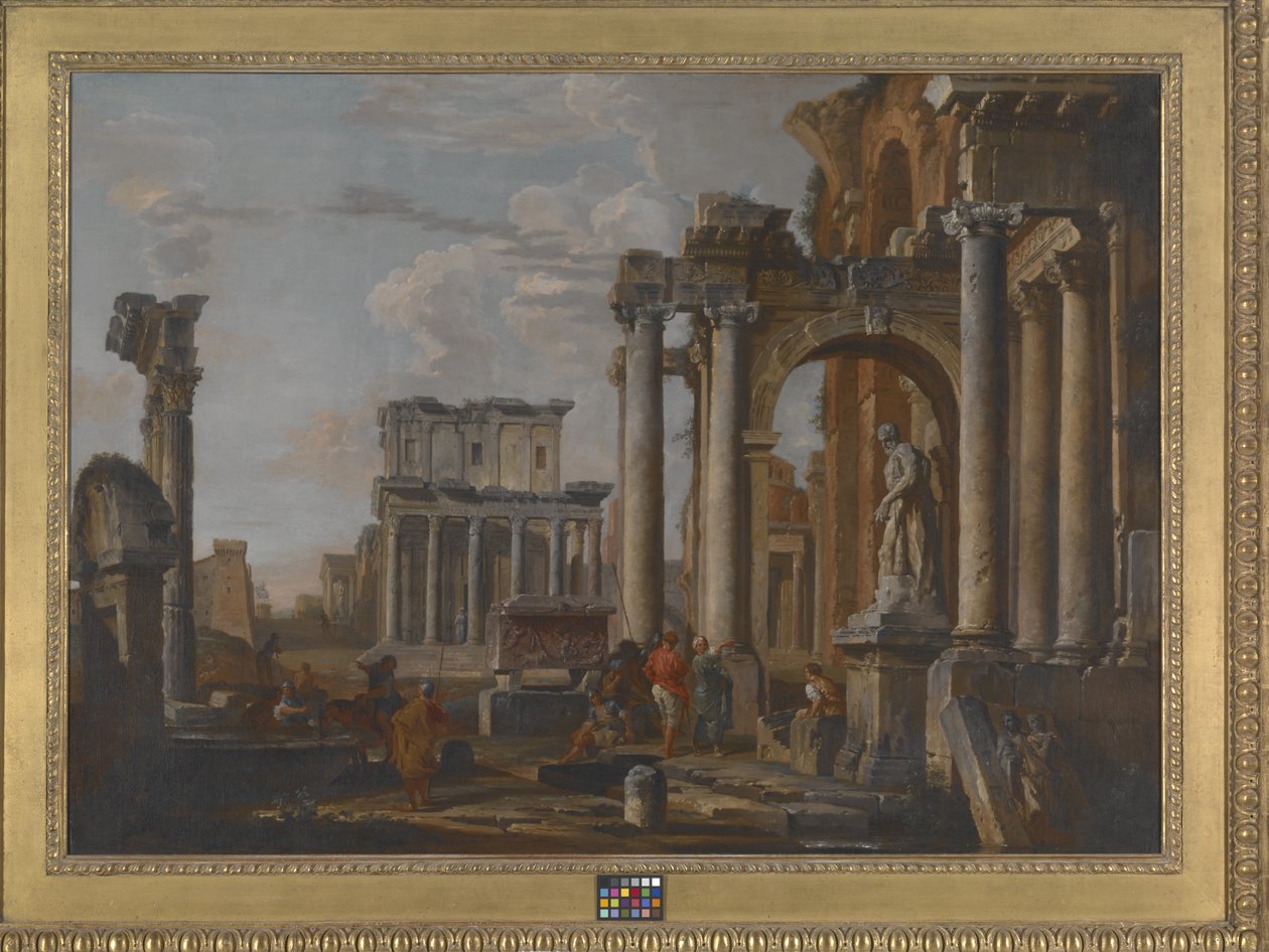 Antoninuksen ja Faustinan temppelin rauniot (öljy kankaalle) tekijältä Giovanni Paolo Pannini
