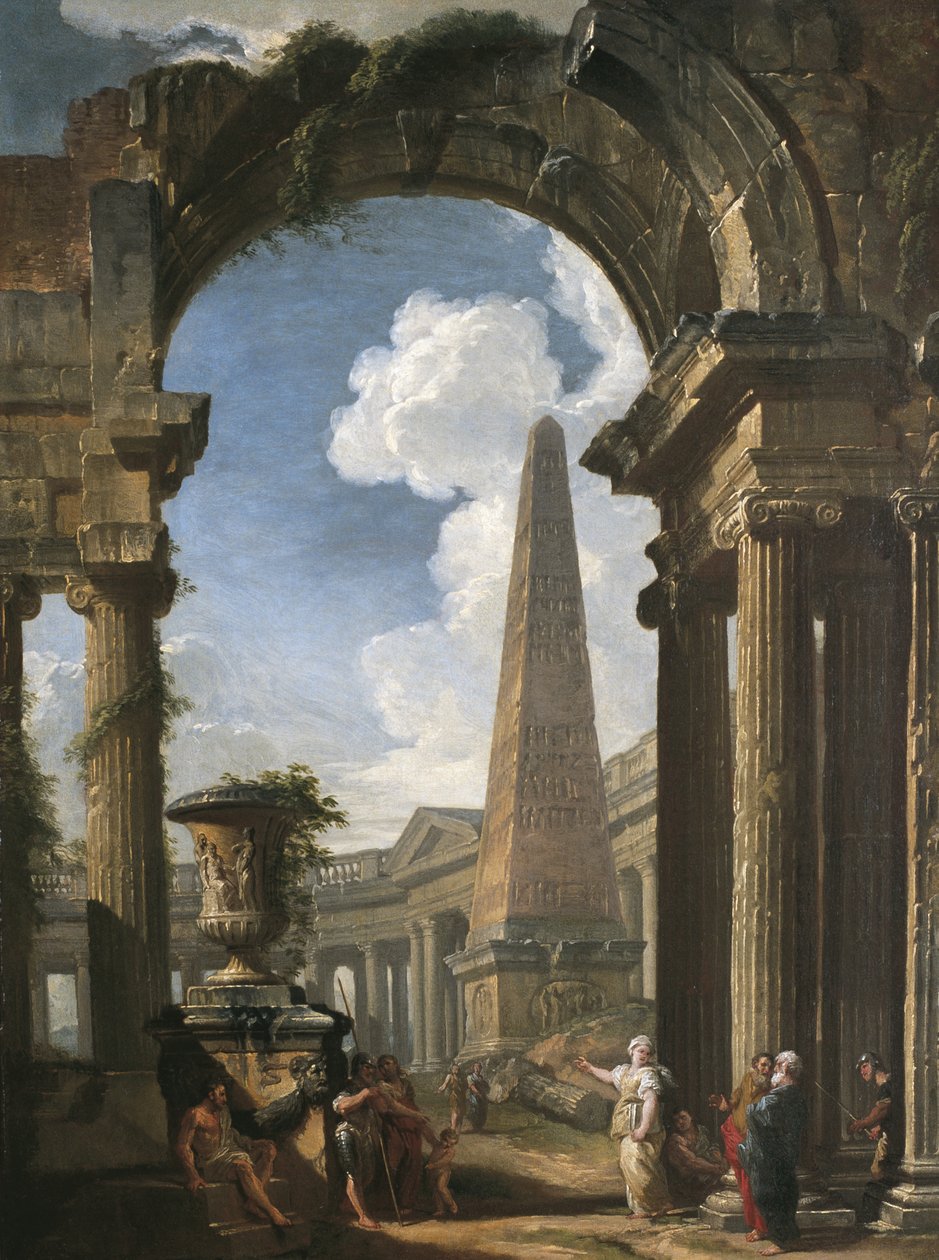 Temppelin rauniot ja sibylla, n. 1719 (öljy kankaalle) tekijältä Giovanni Paolo Pannini