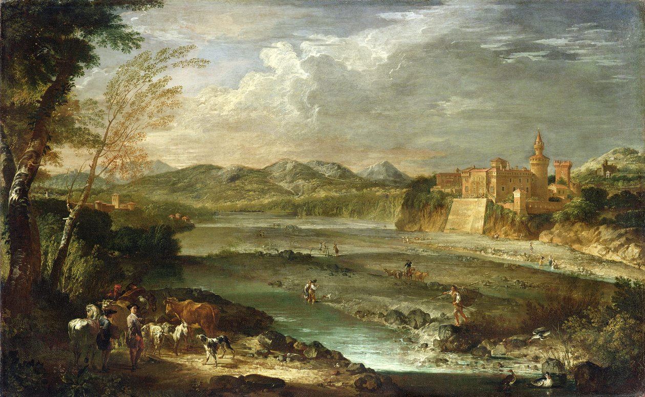 Trebbian laakso ja Rivallan linna, n. 1720 tekijältä Giovanni Paolo Pannini