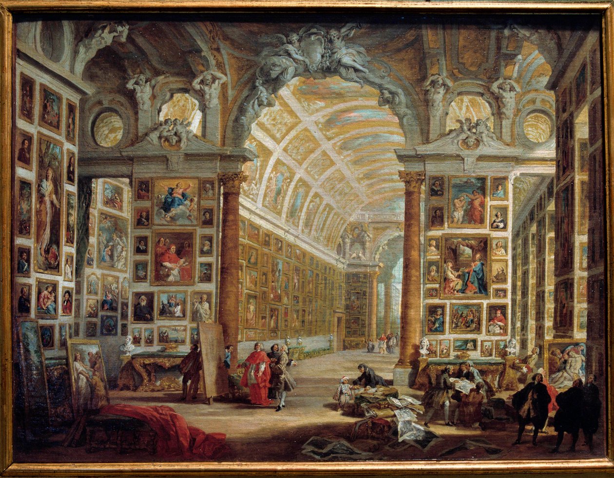 Silvio Valenti Gonzagan (tai Gonzaguen) (1690-1756), Klemens XII:n kardinaalin galleria Giovanni Paolo Panninin (Panini) (1691-1765) maalaus 1700-luvun su. 0,48x0,64 m Marseille, Kuvataidemuseo tekijältä Giovanni Paolo Pannini
