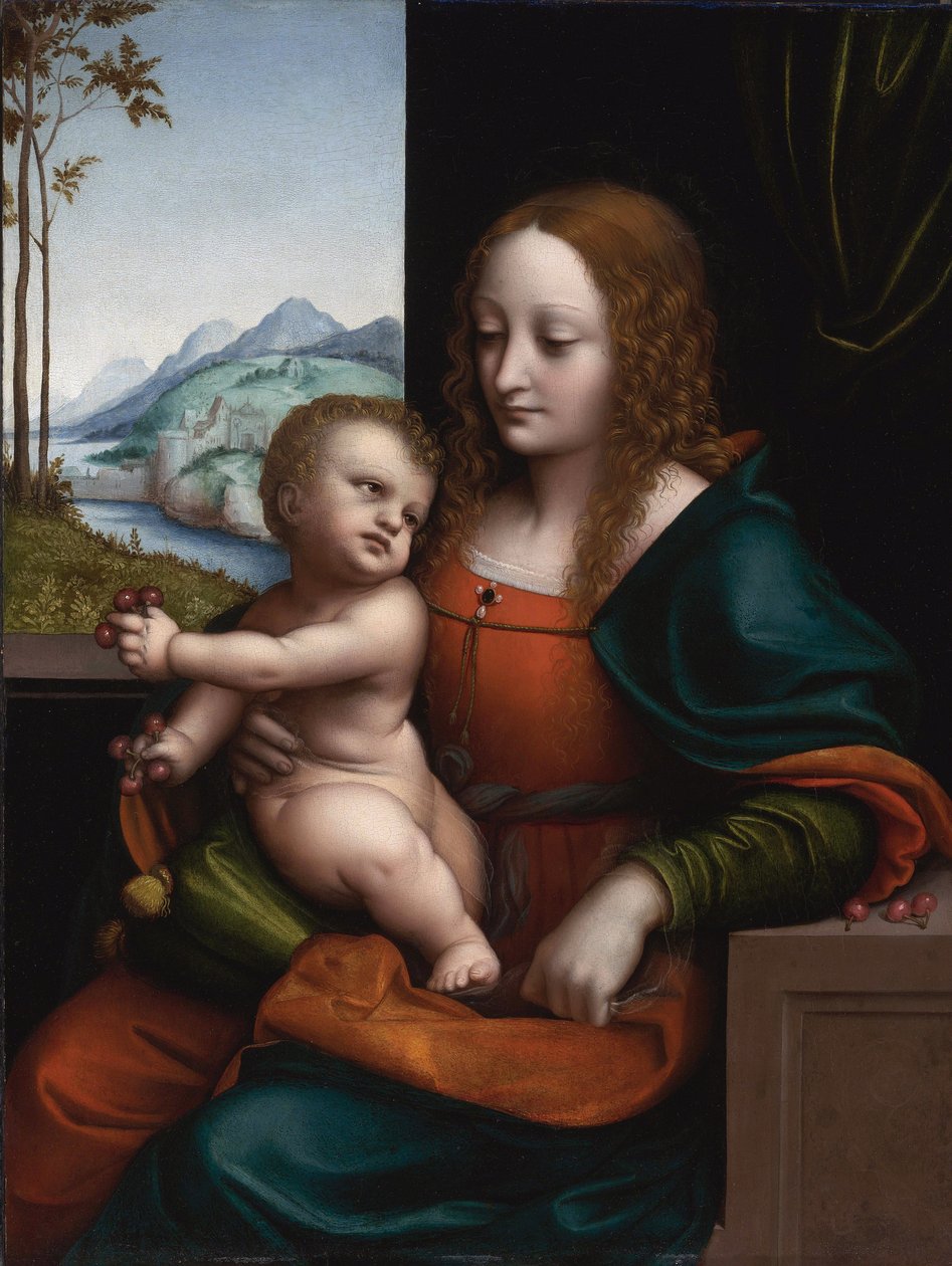 "Madonna kirsikoilla" Giovan Pietro Rizzolin (Ricci tai Rizzi) maalaus, joka tunnetaan nimellä Giampietrino (toimii vuosina 1508-1549) Yksityinen kokoelma tekijältä Giovanni Pietro Rizzoli Giampietrino