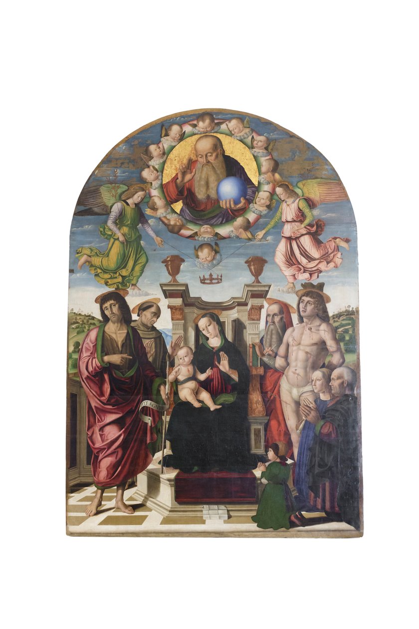Madonna ja lapsi valtaistuimella pyhimysten kanssa tekijältä Giovanni Santi