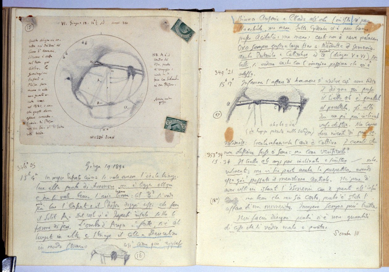 Muistikirja (muste paperille) tekijältä Giovanni Schiaparelli