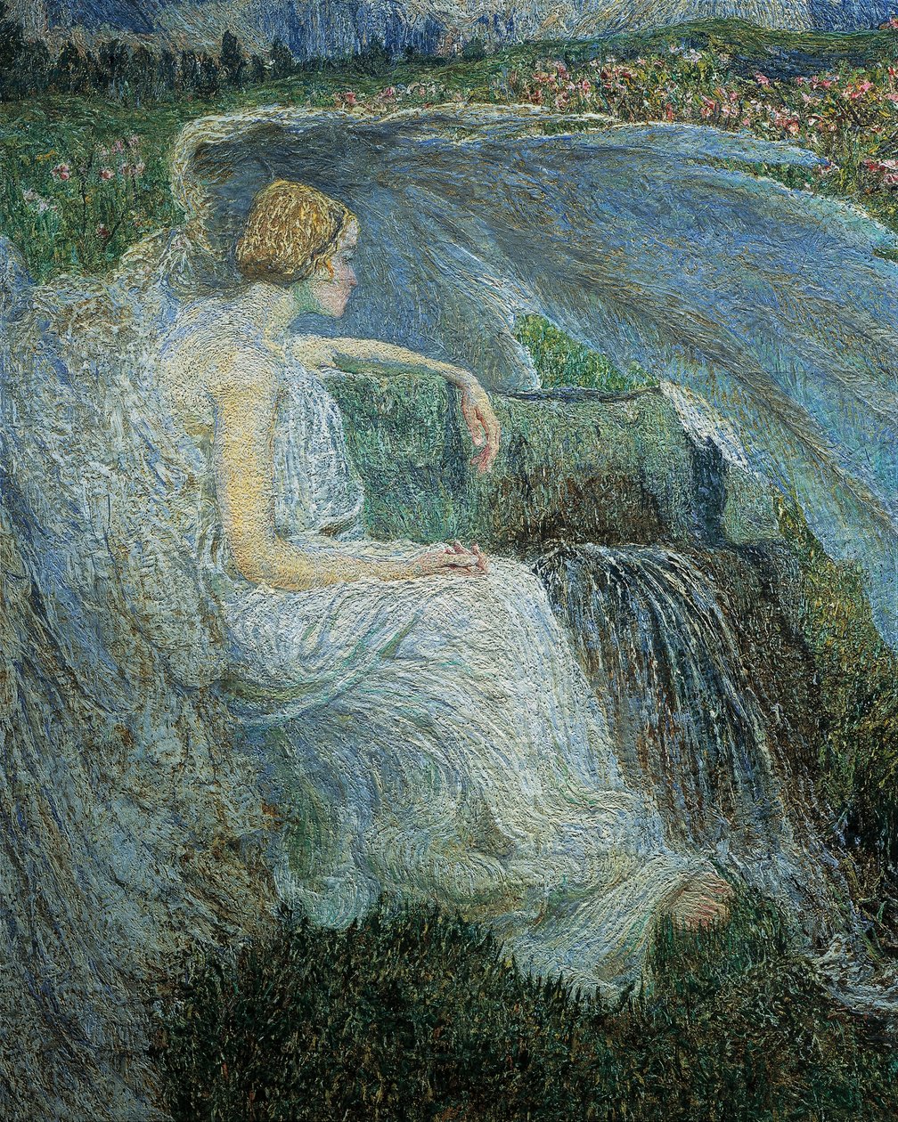 Rakkaus elämän lähteellä tai Rakastajat elämän lähteillä, Giovanni Segantini, yksityiskohta tekijältä Giovanni Segantini
