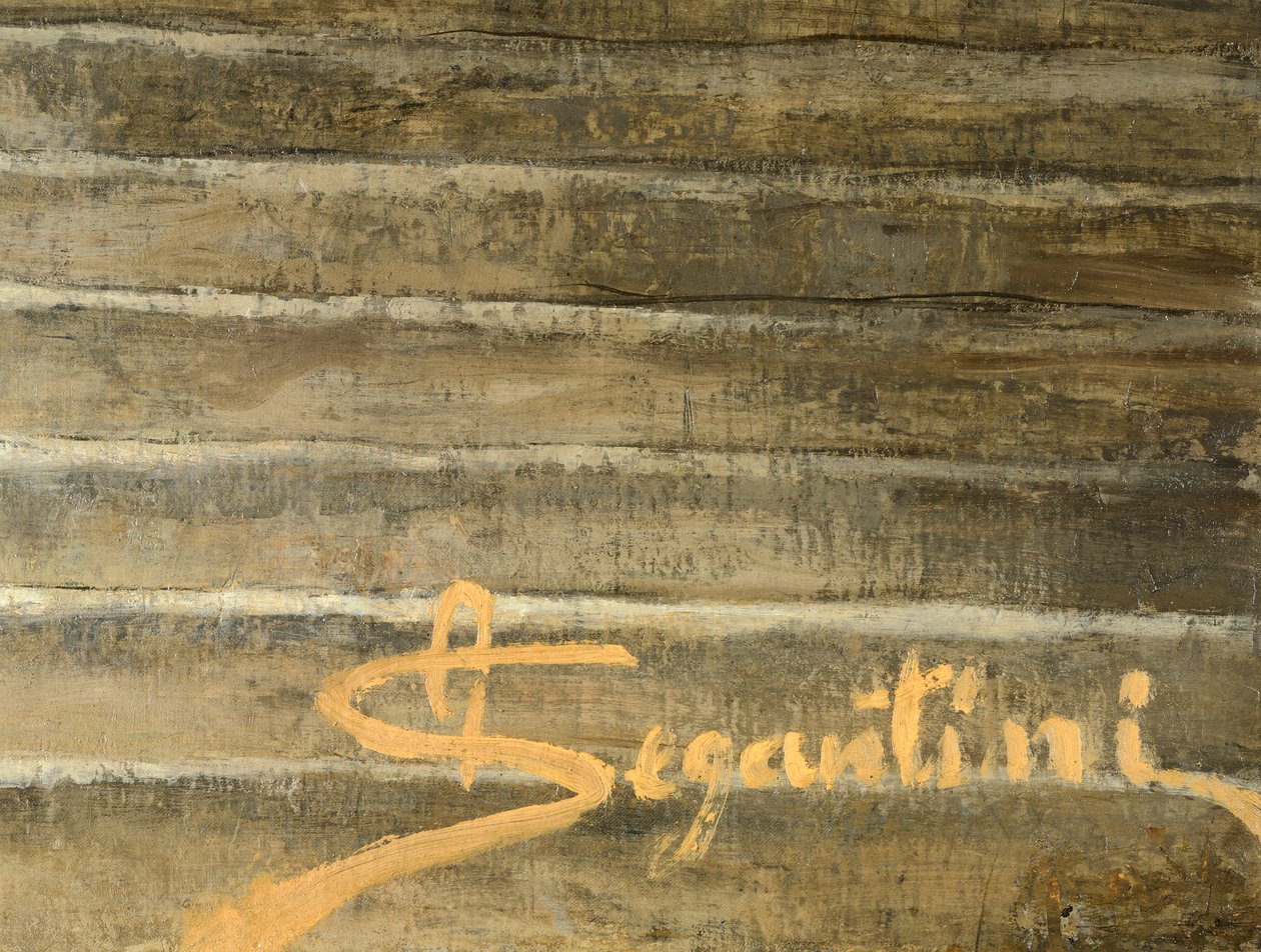 Giovanni Segantini (1858-1899) maalarin signeeraus, yksityiskohta ensin tekijältä Giovanni Segantini