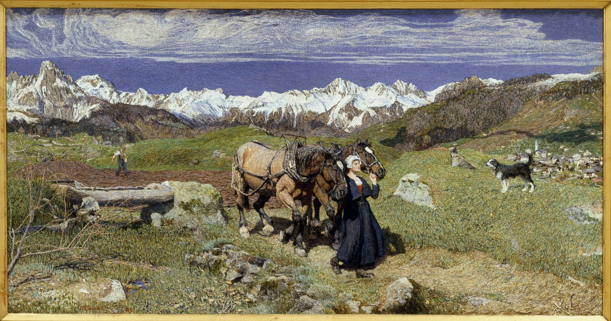 Alppien vuoret keväällä (1879, Öljy kankaalle) tekijältä Giovanni Segantini