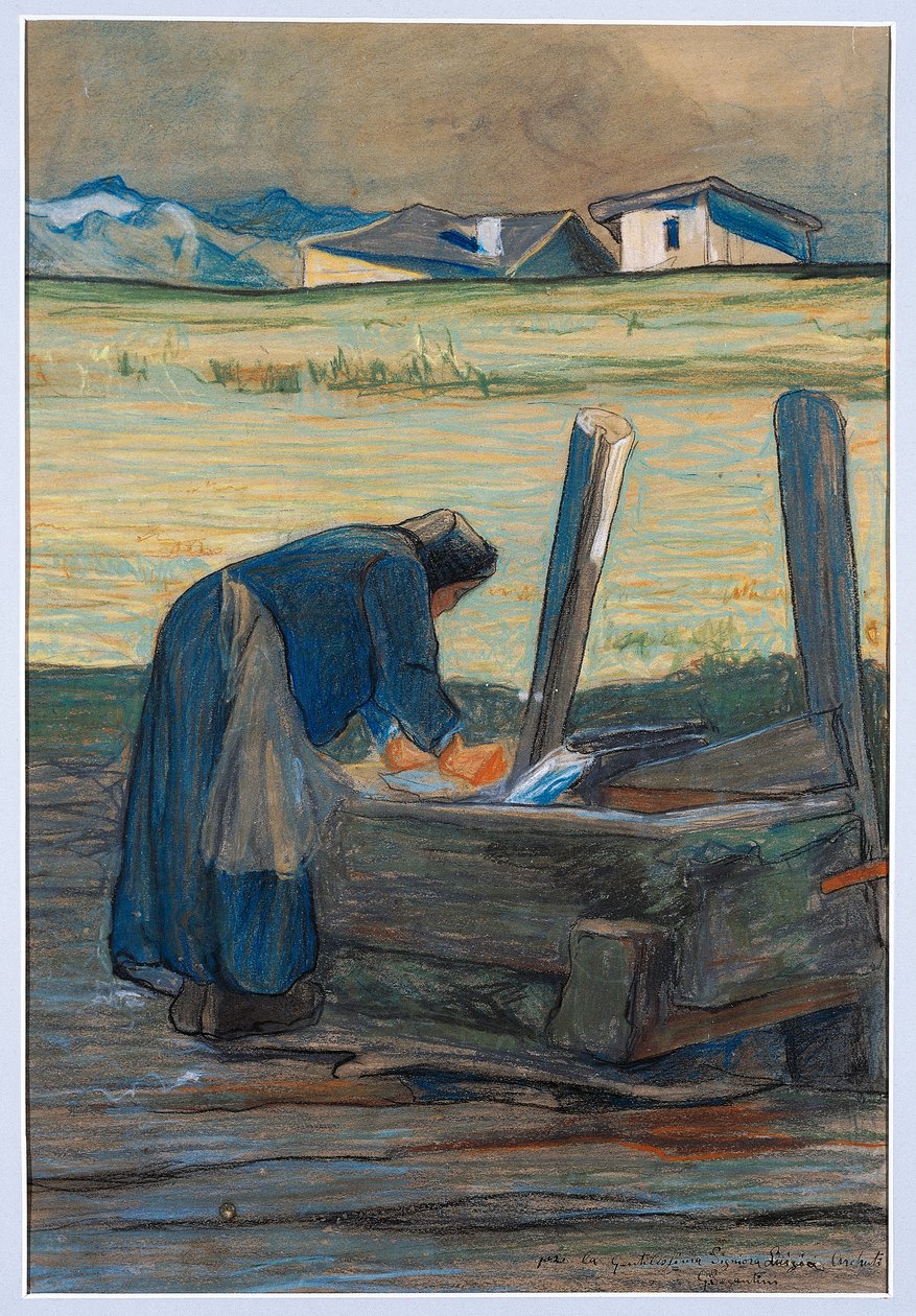Pesukone suihkulähteellä tekijältä Giovanni Segantini