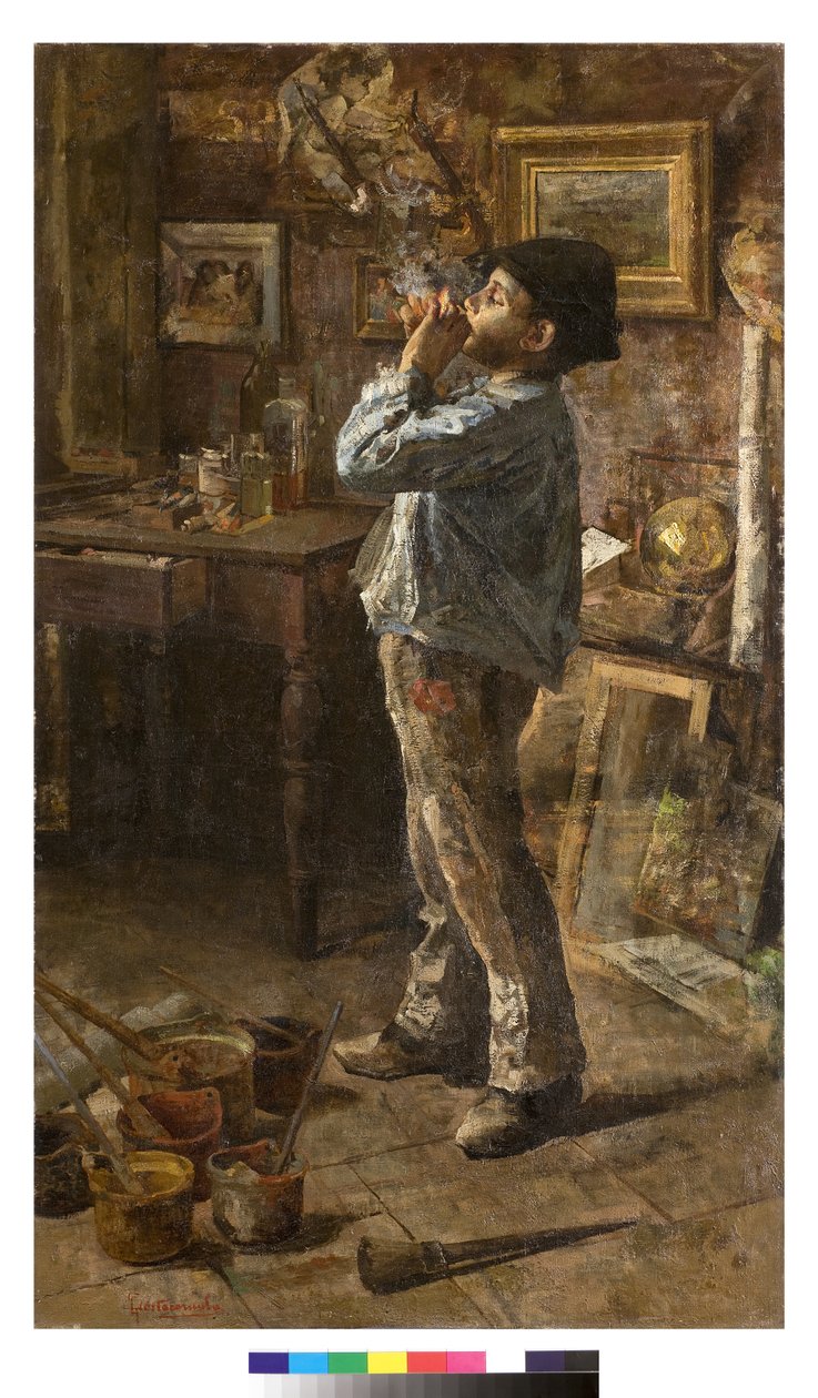 Minäkin olen taidemaalari tai Dilettante tai Maalarin ateljee, 1885 tekijältä Giovanni Sottocornola
