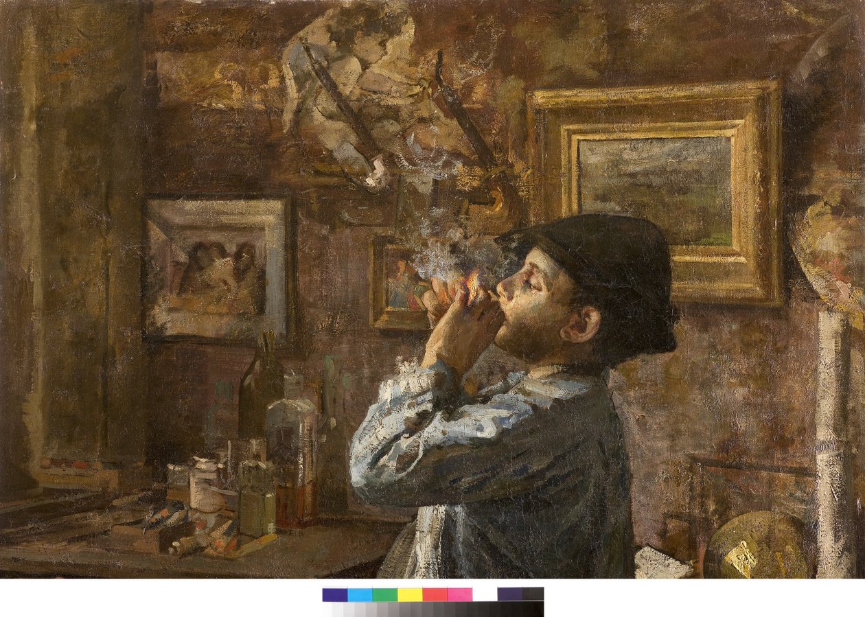 Minäkin olen taidemaalari tai Dilettantti eli maalarin ateljee, 1885 tekijältä Giovanni Sottocornola