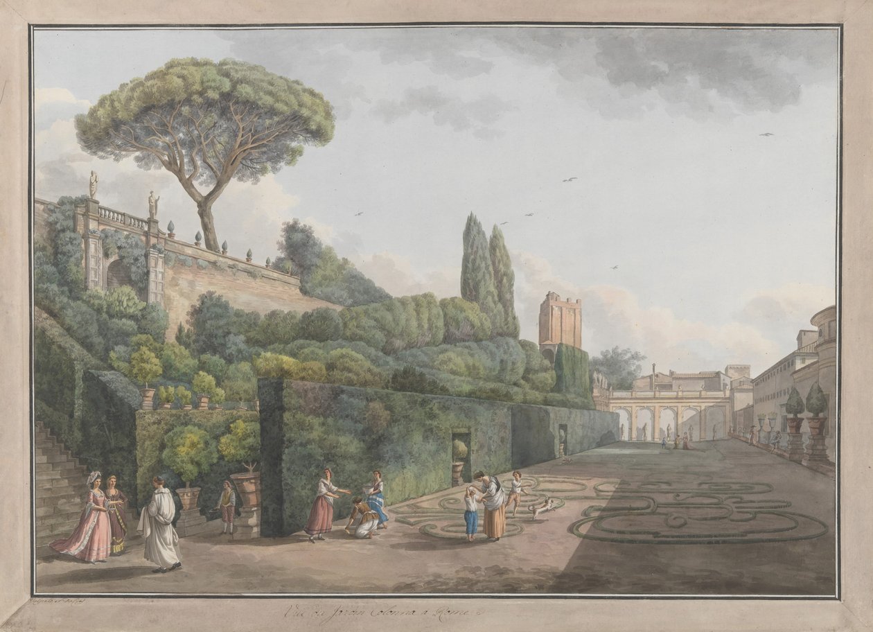 Palazzo Colonnan puutarha, n. 1780. Tekijät: Giovanni Volpato, Louis Ducros. tekijältä Giovanni Volpato, Louis Ducros