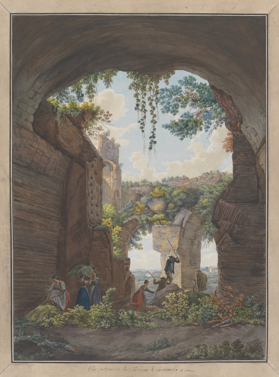 Caracallan kylpylöiden sisätilat, n. 1780. Tekijät: Giovanni Volpato, Louis Ducros. tekijältä Giovanni Volpato, Louis Ducros