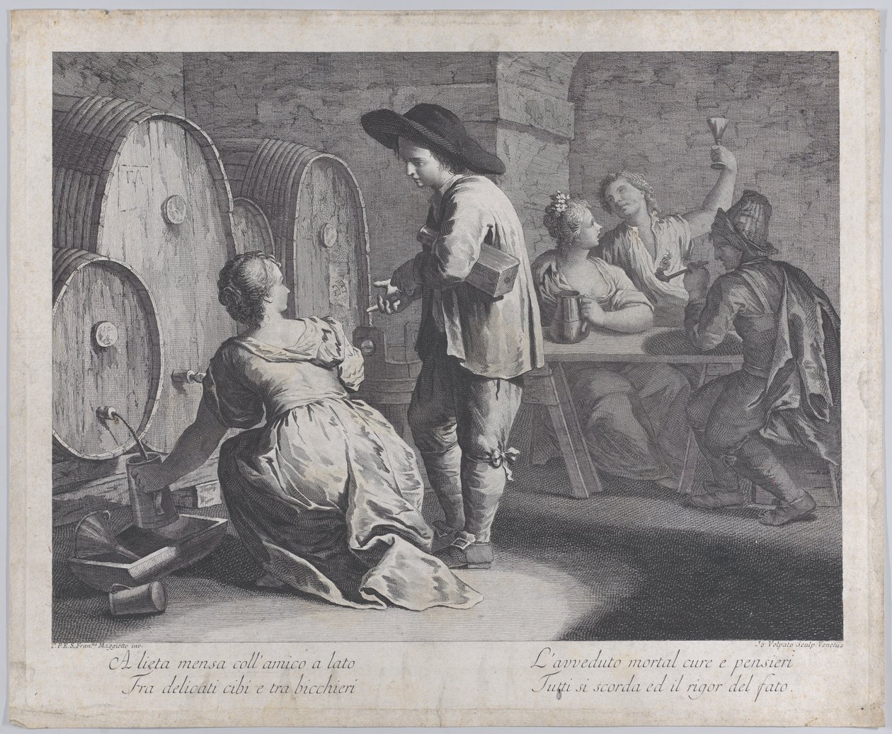 Baarimikko täyttää mukeja..., 1760-70. tekijältä Giovanni Volpato