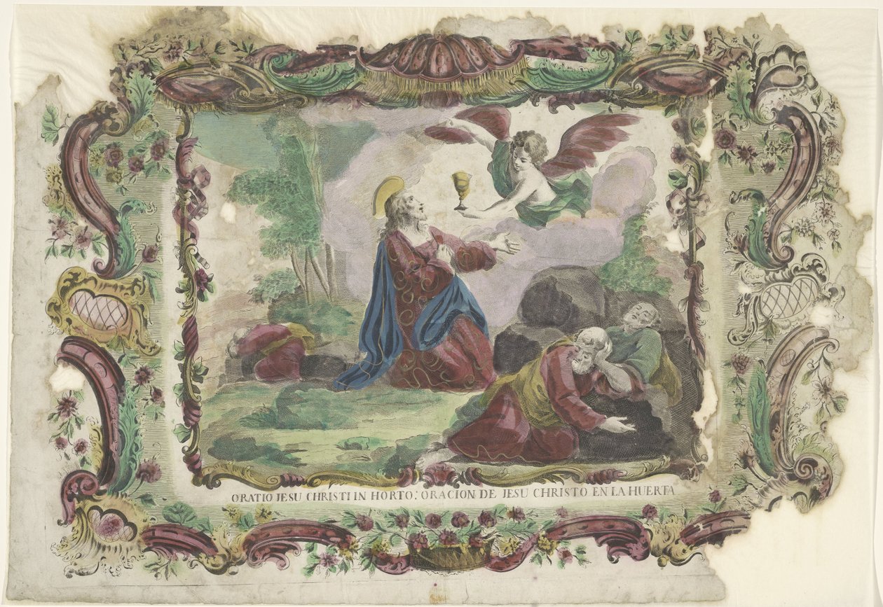 Christus Getsemanen puutarhassa Oratio Jesu Christi puutarhassa: Jeesuksen Kristuksen rukous puutarhassa (otsikko esineessä) tekijältä Giovanni Volpato