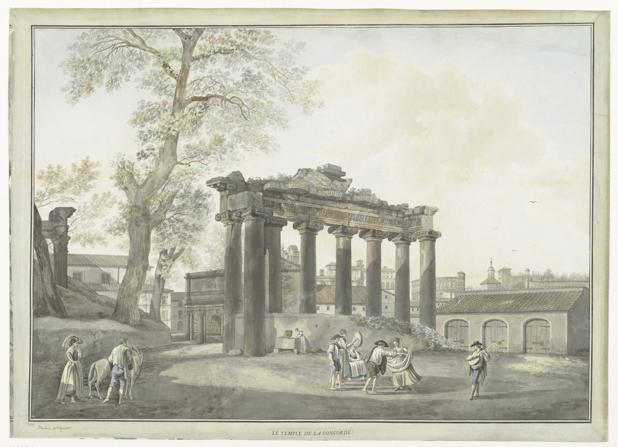 Näkymä Saturnuksen temppelistä Roomassa Le Temple de la Concorde (otsikko esineessä) Näkymät Roomaan ja sen ympäristöön (sarjan nimi) tekijältä Giovanni Volpato