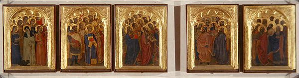 Predella, pyhien, neitsyiden ja marttyyrien polyptyykki (tempera paneelissa) tekijältä Giovanni da Milano