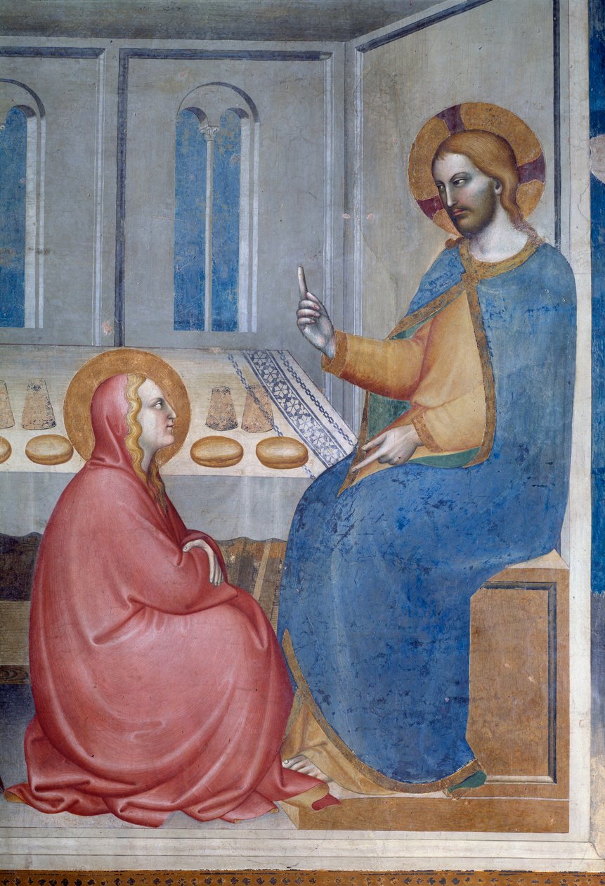 Neitsyen elämä: Kristus Martan ja Marian talossa (yksityiskohta) - Fresko tekijältä Giovanni da Milano