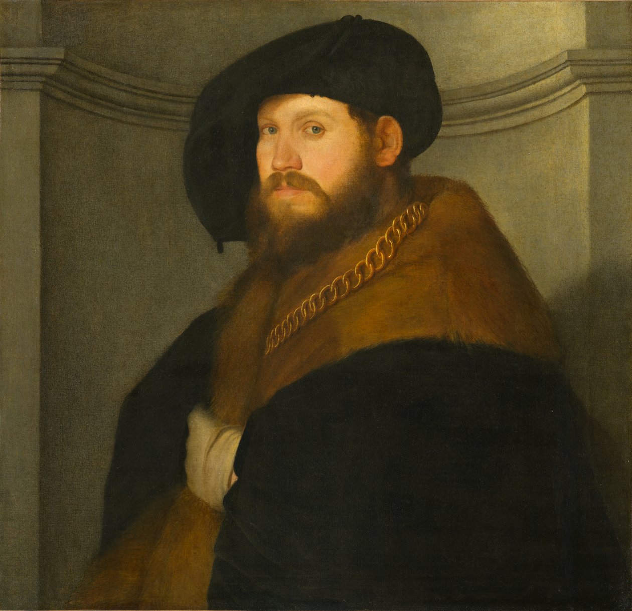 Muotokuva kultaketjua käyttävästä herrasmiehestä, noin 1525-1530 (öljy kankaalle) tekijältä Giovanni de Busi Cariani