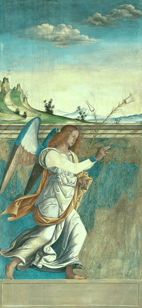 Angel Gabriel, ilmestystaulu, joka muodosti alun perin yhden urkujen ulkoverhoista San Bartolomeossa, Vicenzassa (tempera kankaalle) (katso 183650) tekijältä Giovanni de