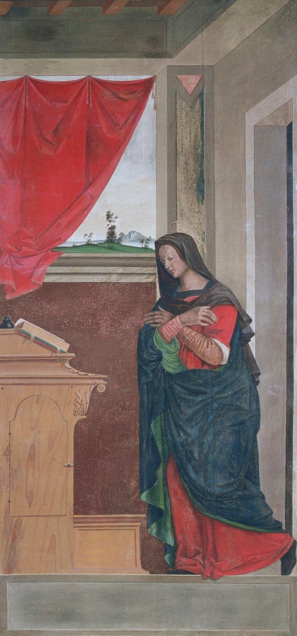 Virgin Annunciate, ilmestystaulu, joka muodosti alun perin yhden urkujen ulkoverhoista San Bartolomeossa, Vicenzassa (tempera kankaalle) (katso 183650) tekijältä Giovanni de