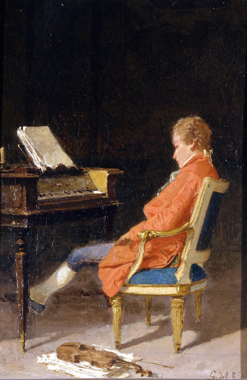 Wolfgang Amadeus Mozartin muotokuva pianon ääressä tekijältä Giovanni del Re