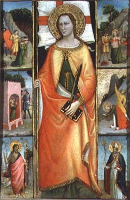 St. Reparata, kohtauksia marttyyrikuolemasta ja SS:stä. Johannes Kastaja ja Nikolaus (tempera paneelissa) tekijältä Giovanni di Niccolo del Biondo