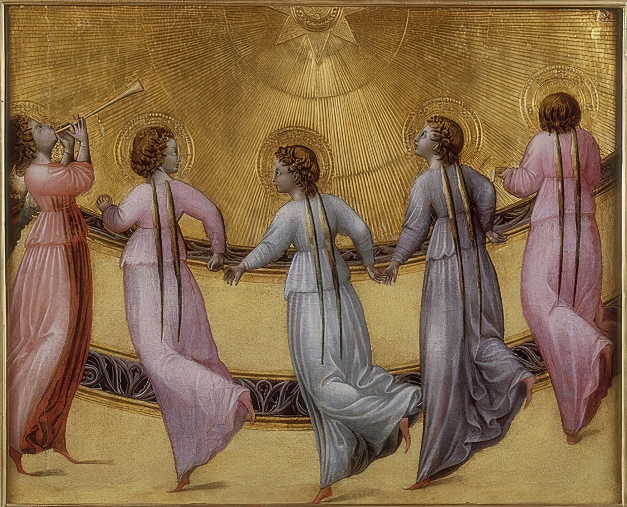 Viisi tanssivaa enkeliä. Noin 1436 tekijältä Giovanni di Paolo