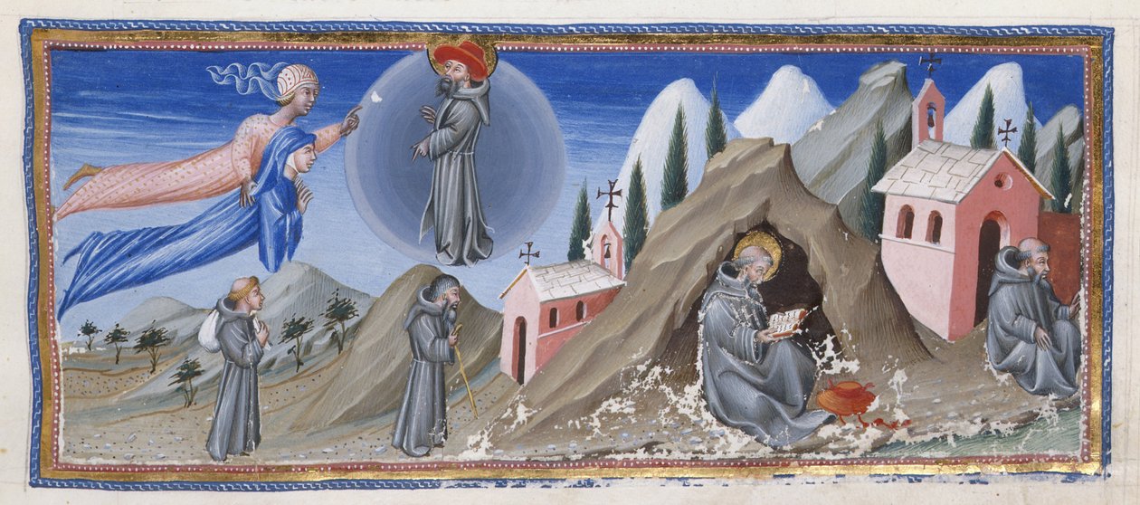 Kuvitus Dante Alighierin jumalallisesta komediasta, n. 1450 (vellum) (numeron 1109310 yksityiskohta) tekijältä Giovanni di Paolo