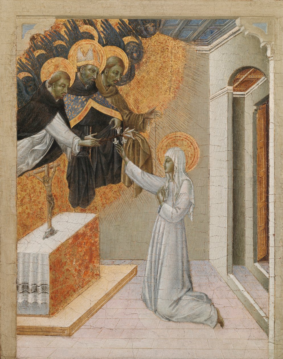 Predella-paneeli alttaritaulusta: Pyhä Katariina Sienan dominikaaniseen tapaan, 1460-luku. tekijältä Giovanni di Paolo