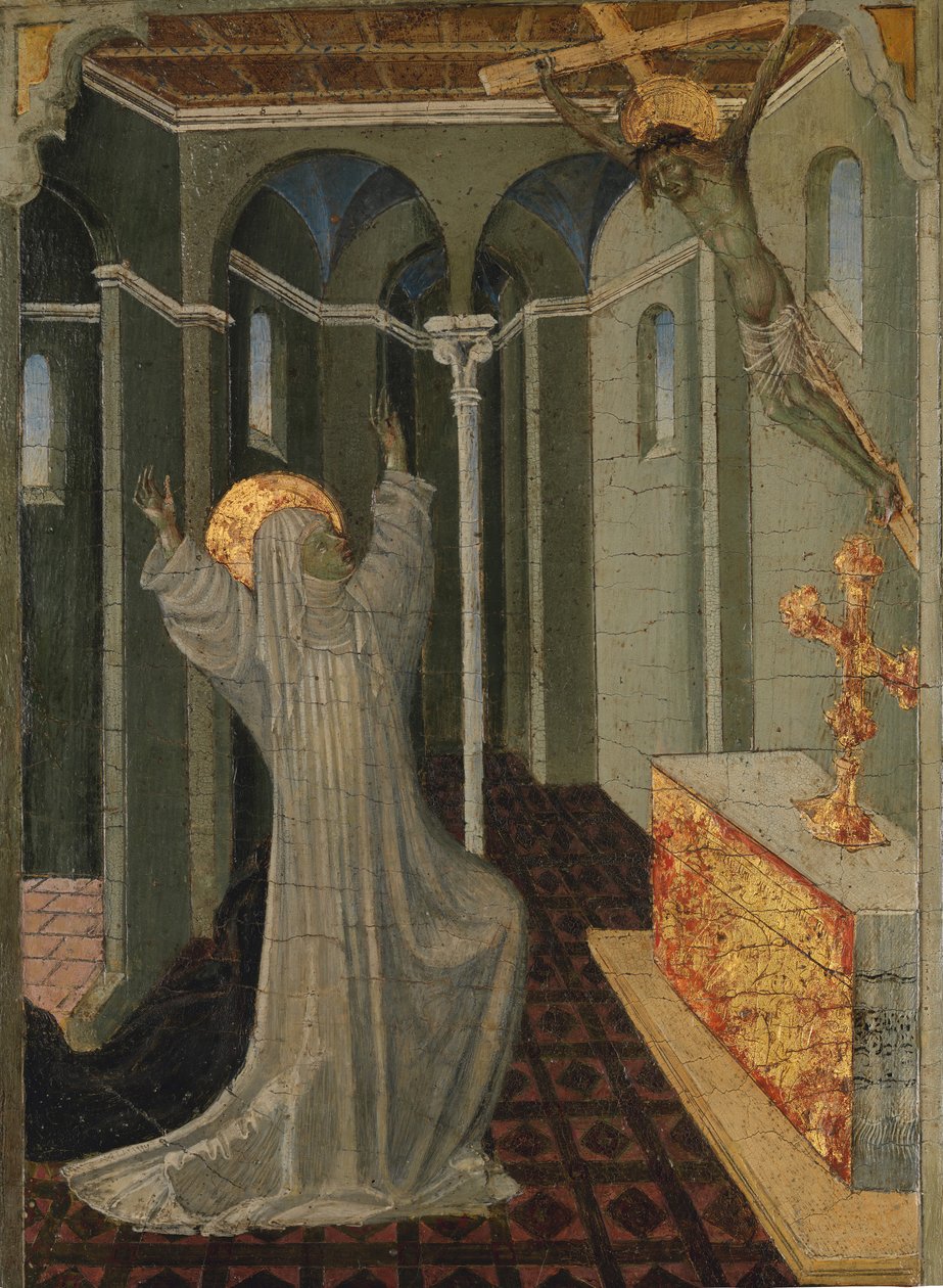 Pyhä Katariina Sienalainen vastaanottamassa Stigmataa, n. 1447-65. tekijältä Giovanni di Paolo